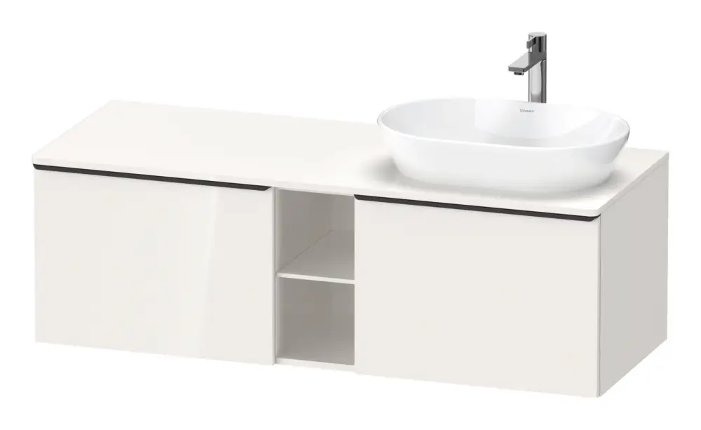 Duravit D-Neo Konsolenwaschtischunterschrank für Becken rechts mit 2 Auszügen und 2 Fächern Griff Diamantschwarz Matt 1400 x 459 x 550 mm - Weiß Hochglanz Billig