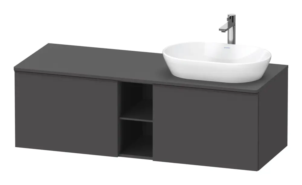 Preis Gesenkt Duravit D-Neo Konsolenwaschtischunterschrank für Becken rechts mit 2 Auszügen und 2 Fächern Griff Diamantschwarz Matt 1400 x 459 x 550 mm - Graphit Matt