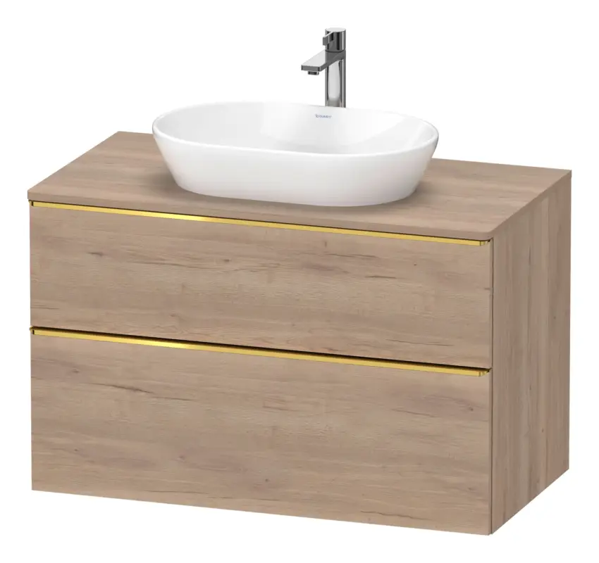 Duravit D-Neo Konsolenwaschtischunterschrank mit 2 Auszügen Griff Gold Poliert 1000 x 644 x 550 mm - Eiche Marmoriert Matt Direktkauf