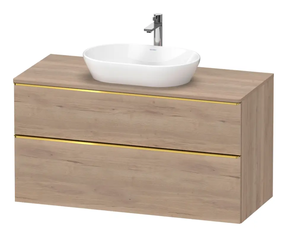 Meistverkauft Duravit D-Neo Konsolenwaschtischunterschrank mit 2 Auszügen Griff Gold Poliert 1200 x 644 x 550 mm - Eiche Marmoriert Matt