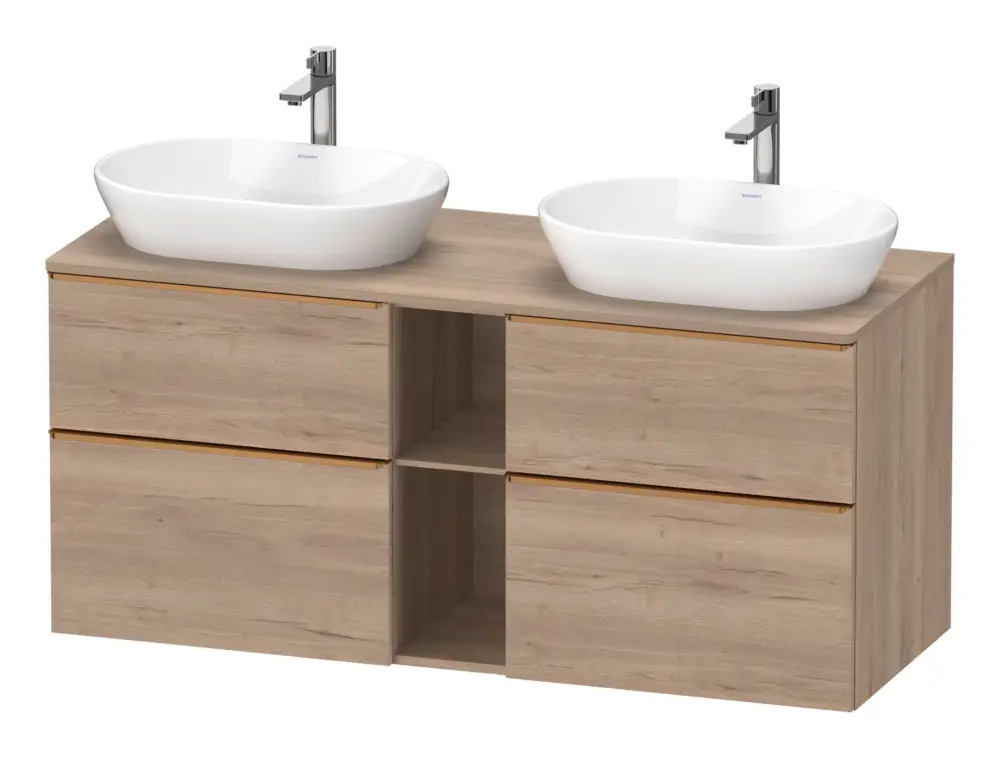 Duravit D-Neo Konsolenwaschtischunterschrank für 2 Becken mit 4 Auszügen und 2 Fächern Griff Bronze Gebürstet 1400 x 644 x 550 mm - Eiche Marmoriert Matt Garantierte Lieferung