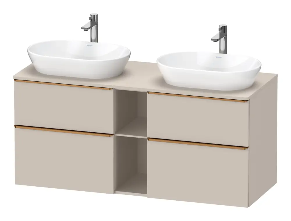 Preiswert Duravit D-Neo Konsolenwaschtischunterschrank für 2 Becken mit 4 Auszügen und 2 Fächern Griff Bronze Gebürstet 1400 x 644 x 550 mm - Taupe Matt