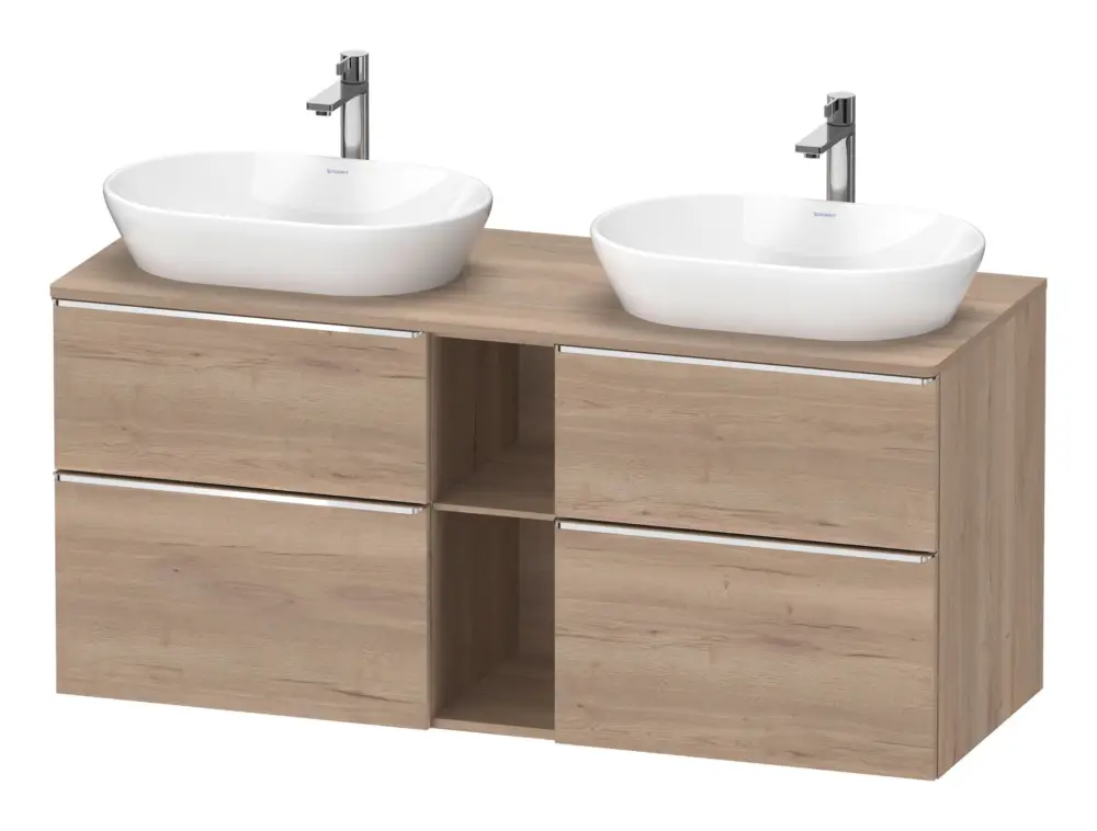 Super-Preis Duravit D-Neo Konsolenwaschtischunterschrank für 2 Becken mit 4 Auszügen und 2 Fächern Griff Chrom Hochglanz 1400 x 644 x 550 mm - Eiche Marmoriert Matt