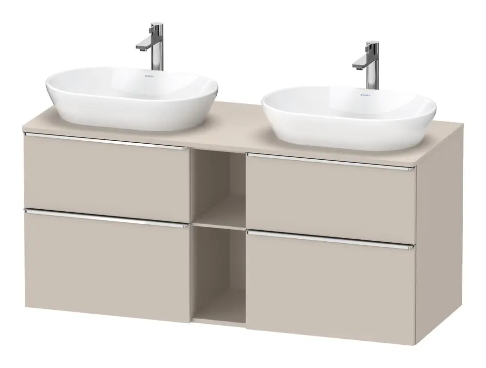 Neu Duravit D-Neo Konsolenwaschtischunterschrank für 2 Becken mit 4 Auszügen und 2 Fächern Griff Chrom Hochglanz 1400 x 644 x 550 mm - Taupe Matt