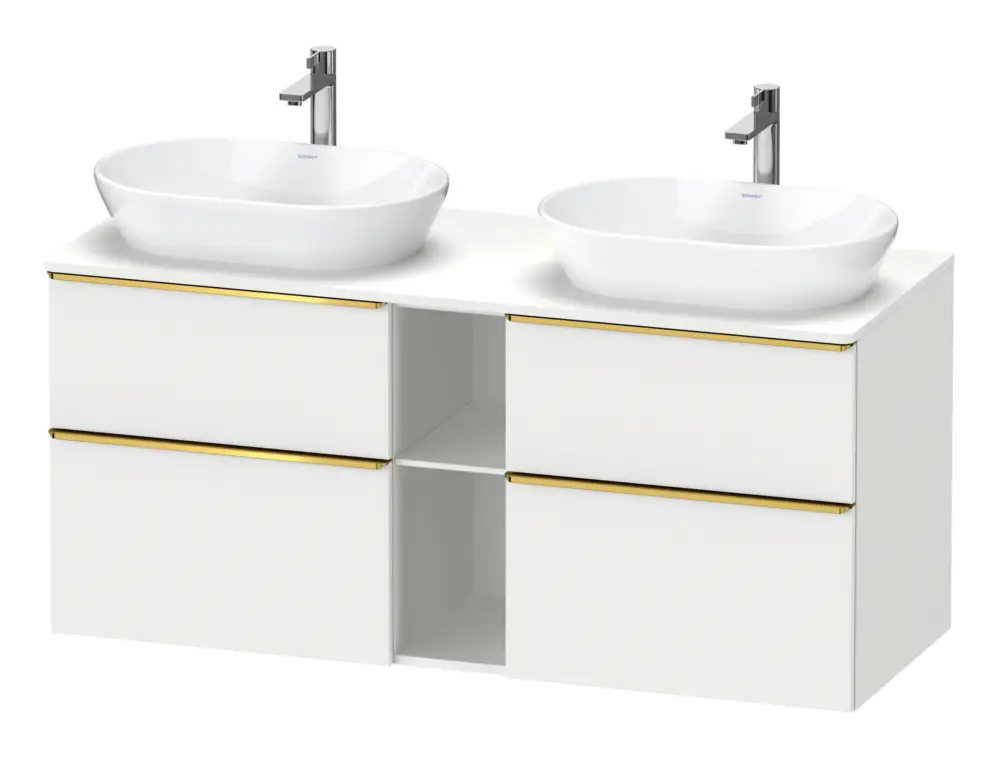 Duravit D-Neo Konsolenwaschtischunterschrank für 2 Becken mit 4 Auszügen und 2 Fächern Griff Gold Poliert 1400 x 644 x 550 mm - Weiß Matt Neuheit