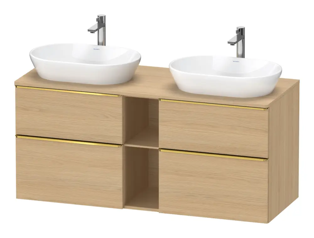 Neuheit Duravit D-Neo Konsolenwaschtischunterschrank für 2 Becken mit 4 Auszügen und 2 Fächern Griff Gold Poliert 1400 x 644 x 550 mm - Eiche Natur Matt
