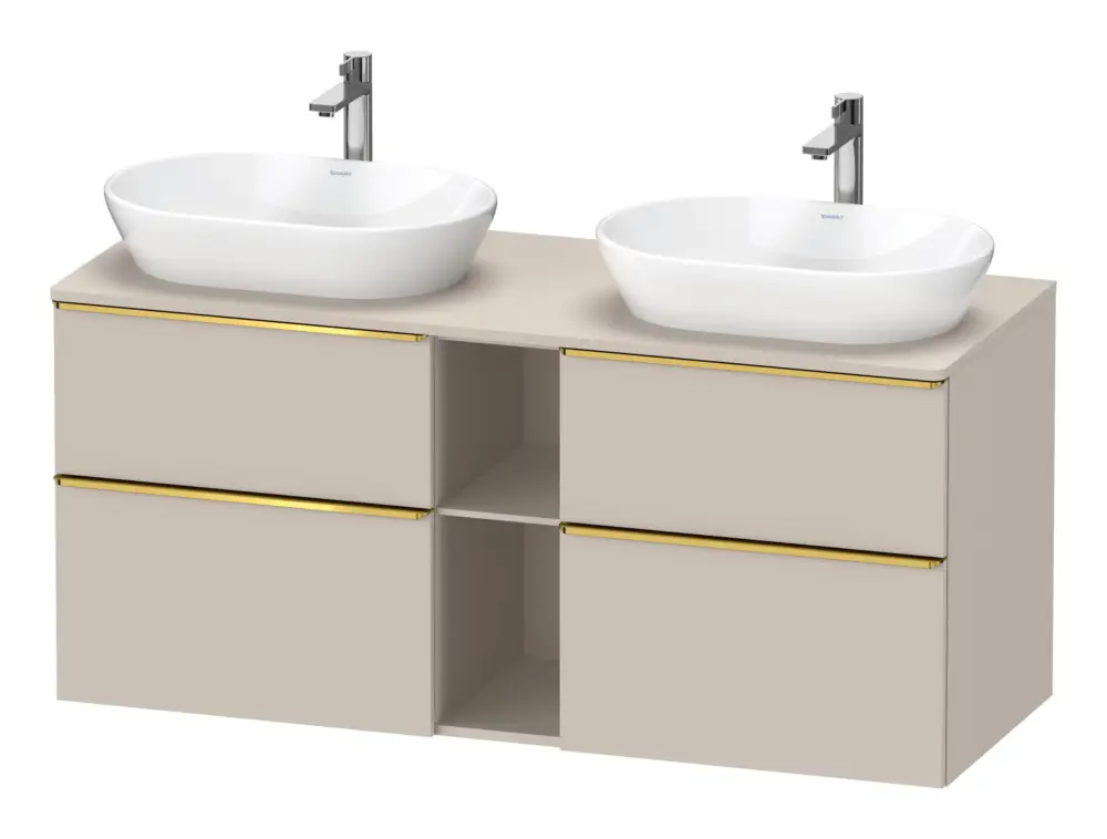 Zertifiziert Duravit D-Neo Konsolenwaschtischunterschrank für 2 Becken mit 4 Auszügen und 2 Fächern Griff Gold Poliert 1400 x 644 x 550 mm - Taupe Matt