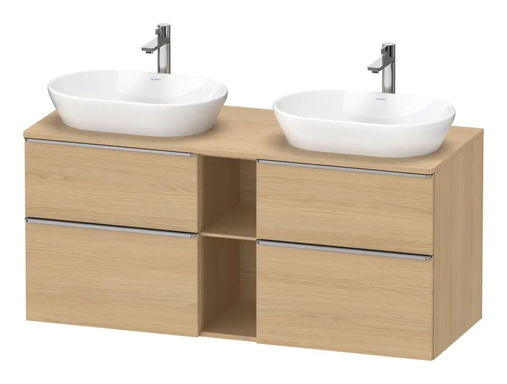 Bestpreis Duravit D-Neo Konsolenwaschtischunterschrank für 2 Becken mit 4 Auszügen und 2 Fächern Griff Edelstahl Gebürstet 1400 x 644 x 550 mm - Eiche Natur Matt
