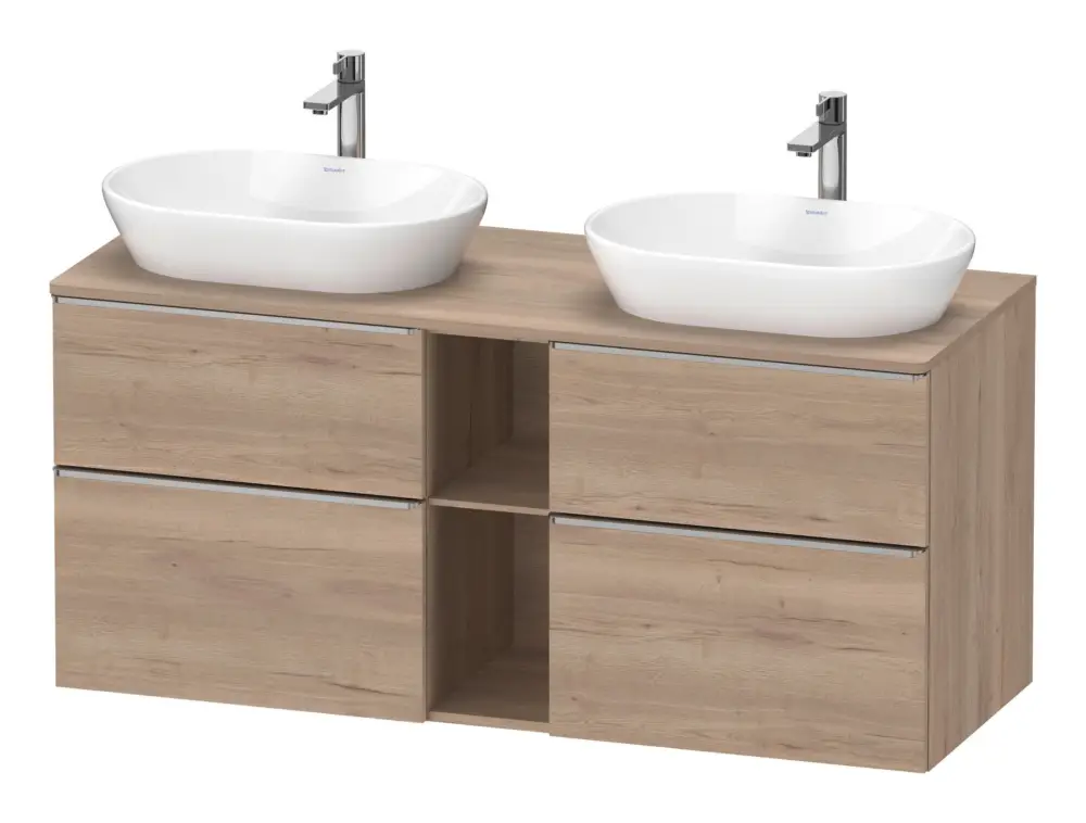 Duravit D-Neo Konsolenwaschtischunterschrank für 2 Becken mit 4 Auszügen und 2 Fächern Griff Edelstahl Gebürstet 1400 x 644 x 550 mm - Eiche Marmoriert Matt Neue Kollektion