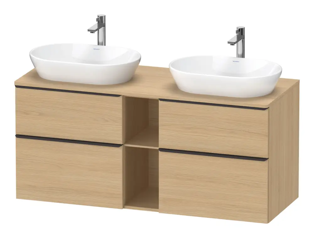 Finale Aktion Duravit D-Neo Konsolenwaschtischunterschrank für 2 Becken mit 4 Auszügen und 2 Fächern Griff Diamantschwarz Matt 1400 x 644 x 550 mm - Eiche Natur Matt