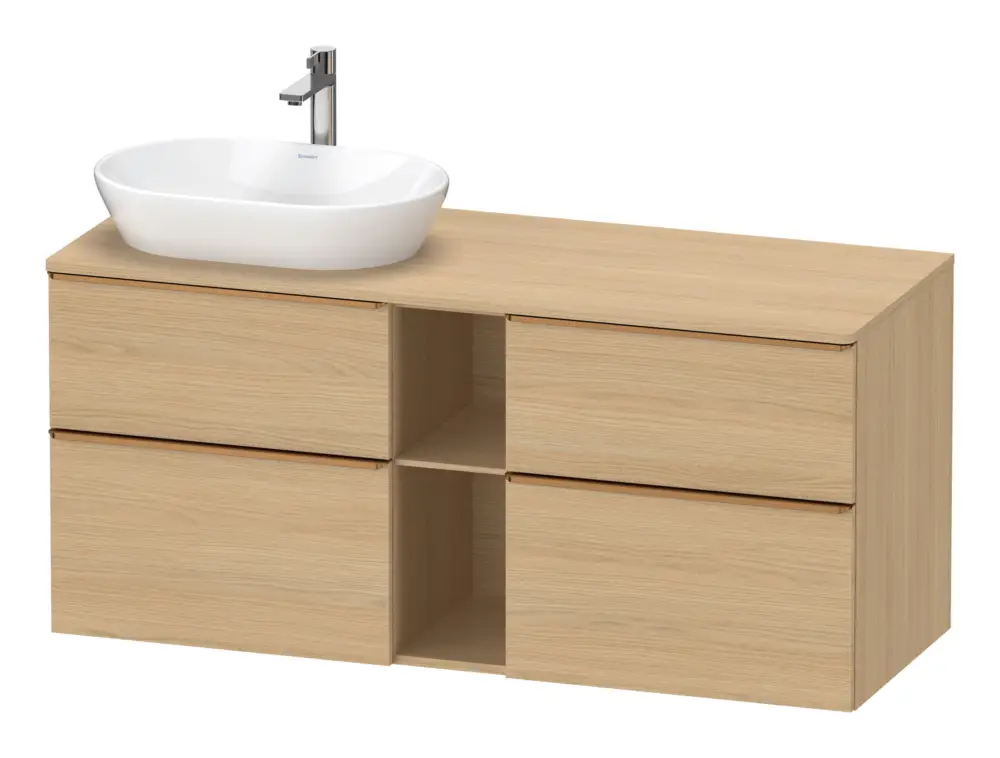 Preiswert Duravit D-Neo Konsolenwaschtischunterschrank für Becken links mit 4 Auszügen und 2 Fächern Griff Bronze Gebürstet 1400 x 644 x 550 mm - Eiche Natur Matt