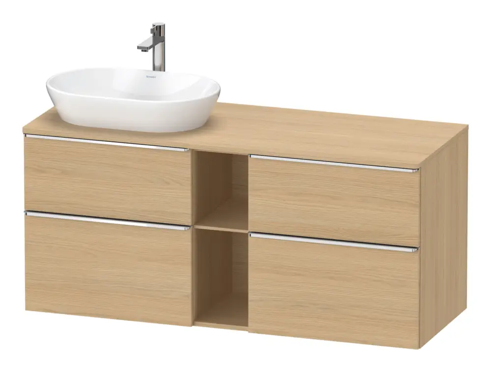 Günstig Duravit D-Neo Konsolenwaschtischunterschrank für Becken links mit 4 Auszügen und 2 Fächern Griff Chrom Hochglanz 1400 x 644 x 550 mm - Eiche Natur Matt