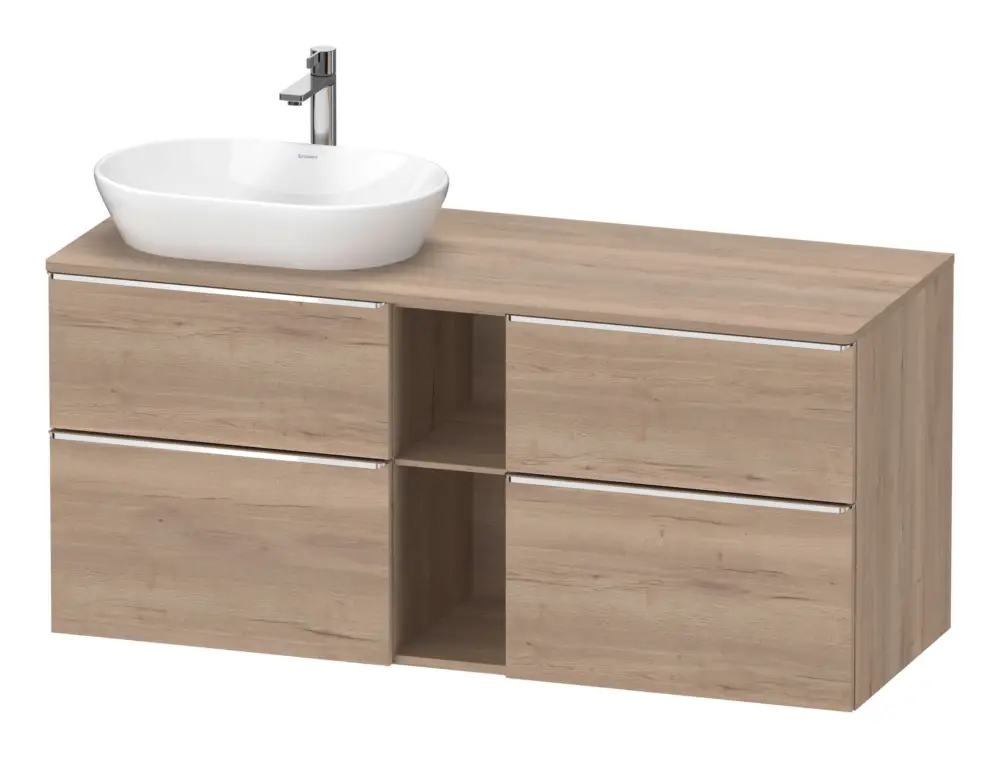 Duravit D-Neo Konsolenwaschtischunterschrank für Becken links mit 4 Auszügen und 2 Fächern Griff Chrom Hochglanz 1400 x 644 x 550 mm - Eiche Marmoriert Matt Nur Heute