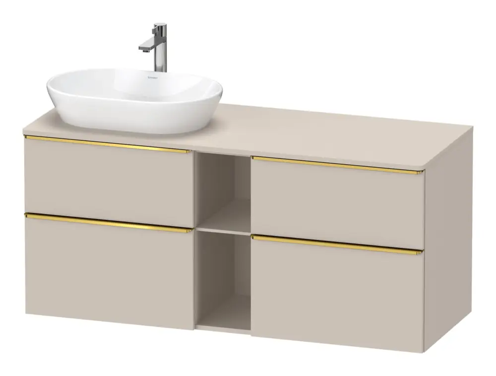 Duravit D-Neo Konsolenwaschtischunterschrank für Becken links mit 4 Auszügen und 2 Fächern Griff Gold Poliert 1400 x 644 x 550 mm - Taupe Matt Bestpreis