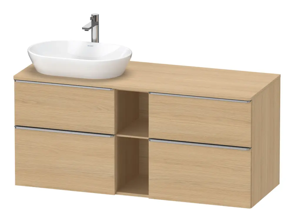 Preisknaller Duravit D-Neo Konsolenwaschtischunterschrank für Becken links mit 4 Auszügen und 2 Fächern Griff Edelstahl Gebürstet 1400 x 644 x 550 mm - Eiche Natur Matt