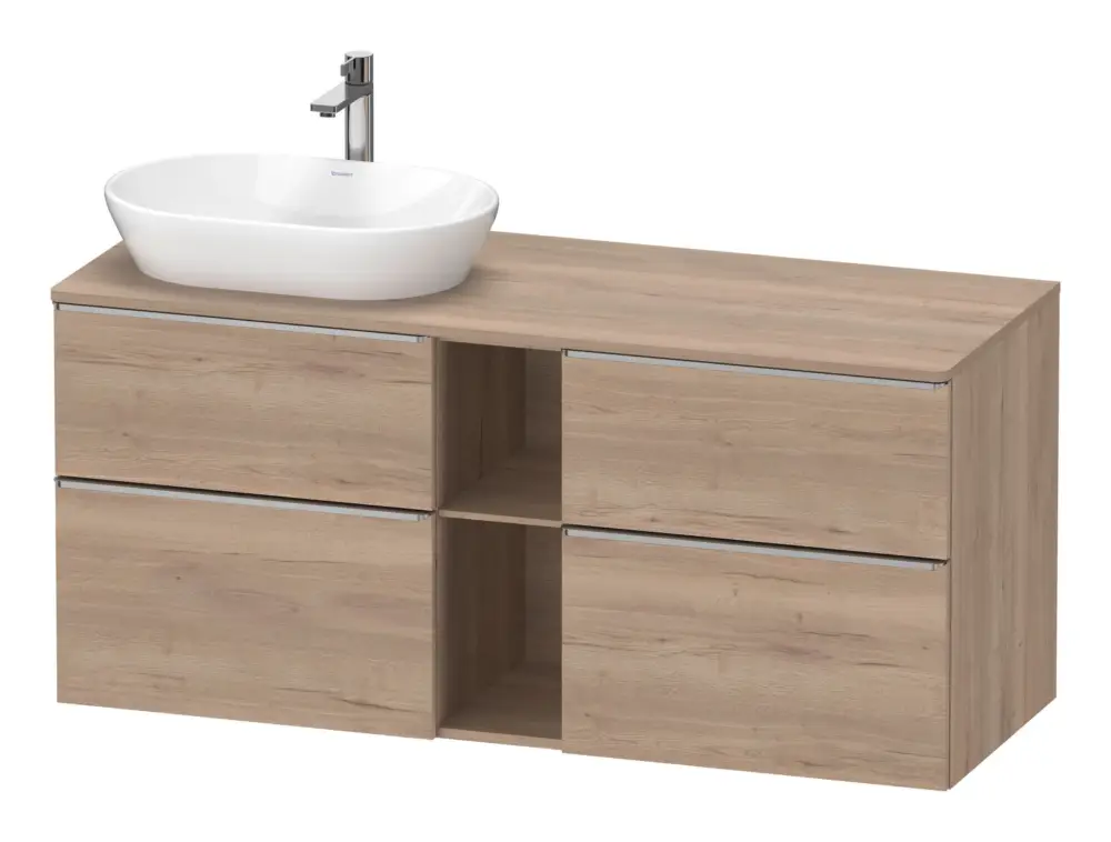 Duravit D-Neo Konsolenwaschtischunterschrank für Becken links mit 4 Auszügen und 2 Fächern Griff Edelstahl Gebürstet 1400 x 644 x 550 mm - Eiche Marmoriert Matt Finale Aktion