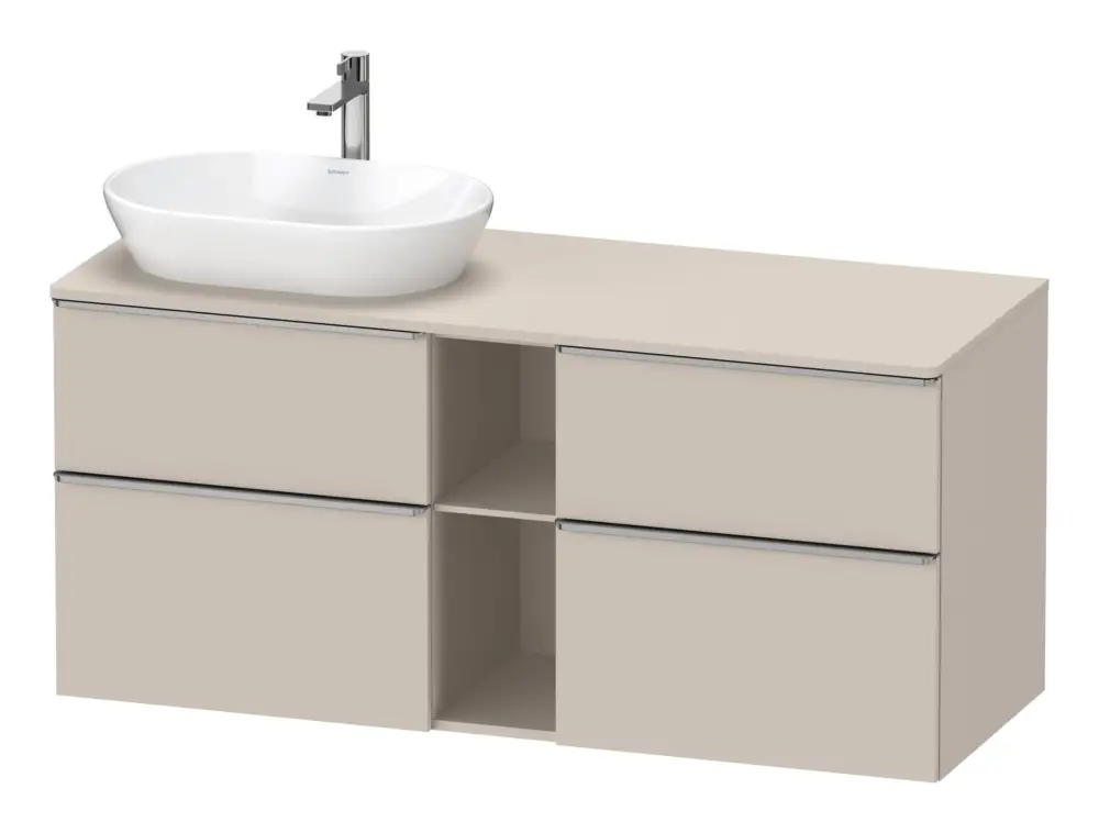 Duravit D-Neo Konsolenwaschtischunterschrank für Becken links mit 4 Auszügen und 2 Fächern Griff Edelstahl Gebürstet 1400 x 644 x 550 mm - Taupe Matt Finale Aktion