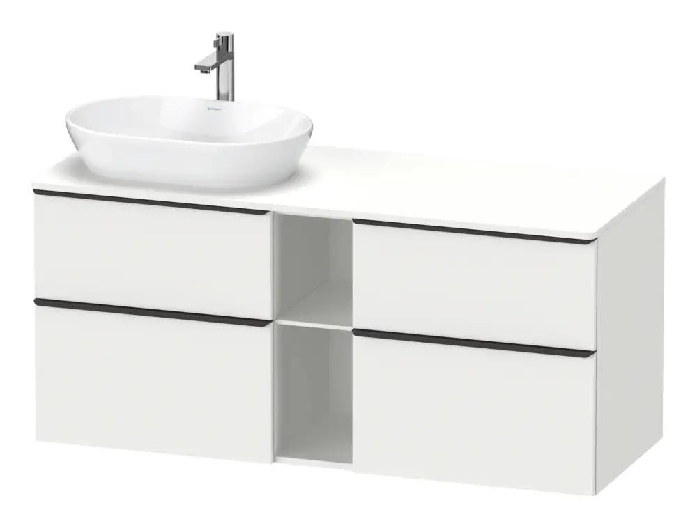 Zertifiziert Duravit D-Neo Konsolenwaschtischunterschrank für Becken links mit 4 Auszügen und 2 Fächern Griff Diamantschwarz Matt 1400 x 644 x 550 mm - Weiß Matt