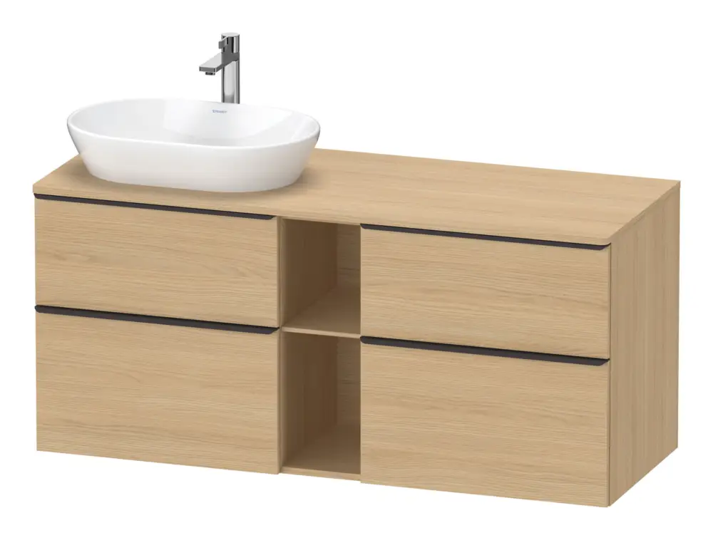 Duravit D-Neo Konsolenwaschtischunterschrank für Becken links mit 4 Auszügen und 2 Fächern Griff Diamantschwarz Matt 1400 x 644 x 550 mm - Eiche Natur Matt Sonderangebot