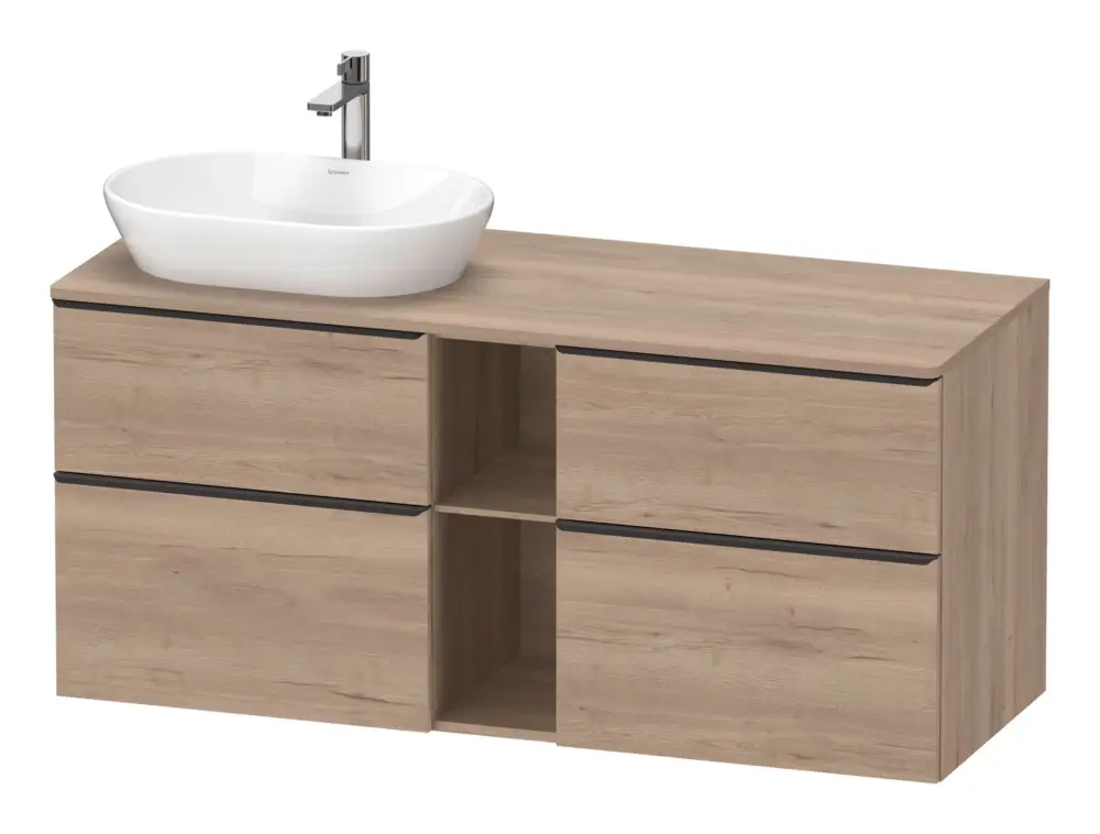 Duravit D-Neo Konsolenwaschtischunterschrank für Becken links mit 4 Auszügen und 2 Fächern Griff Diamantschwarz Matt 1400 x 644 x 550 mm - Eiche Marmoriert Matt Preisreduziert