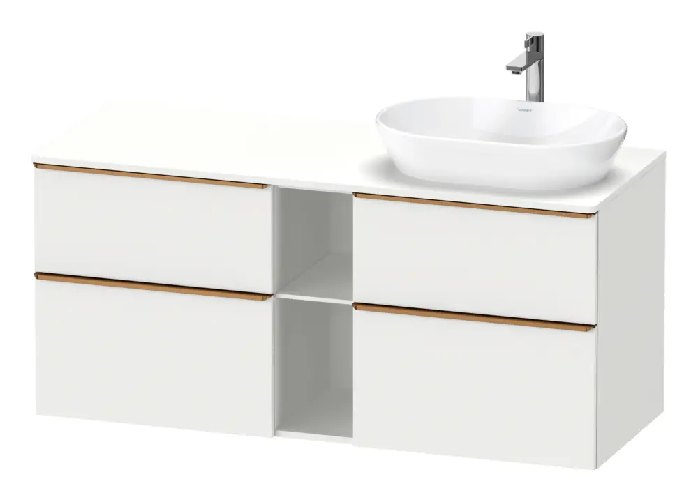 Duravit D-Neo Konsolenwaschtischunterschrank für Becken rechts mit 4 Auszügen und 2 Fächern Griff Bronze Gebürstet 1400 x 644 x 550 mm - Weiß Matt Neue Ware