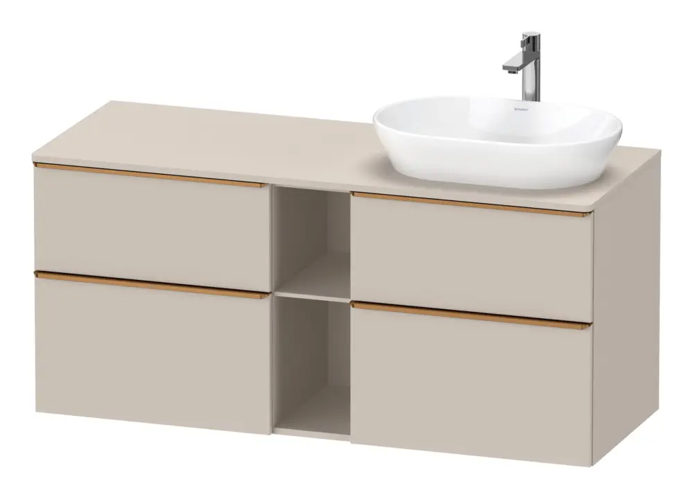 Duravit D-Neo Konsolenwaschtischunterschrank für Becken rechts mit 4 Auszügen und 2 Fächern Griff Bronze Gebürstet 1400 x 644 x 550 mm - Taupe Matt Online Kaufen