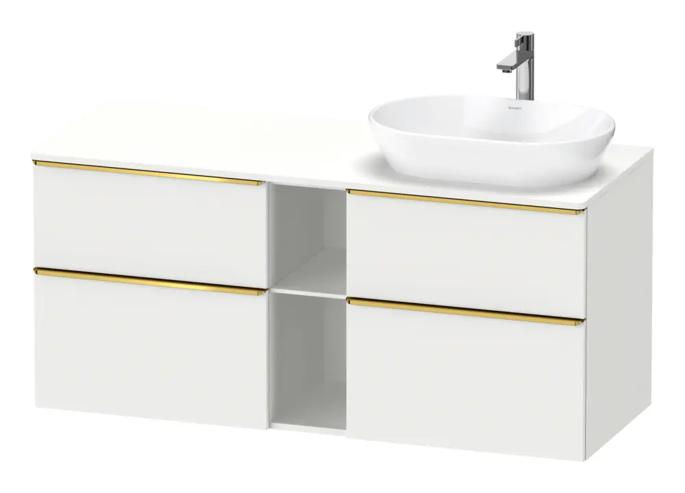 Duravit D-Neo Konsolenwaschtischunterschrank für Becken rechts mit 4 Auszügen und 2 Fächern Griff Gold Poliert 1400 x 644 x 550 mm - Weiß Matt Bestseller