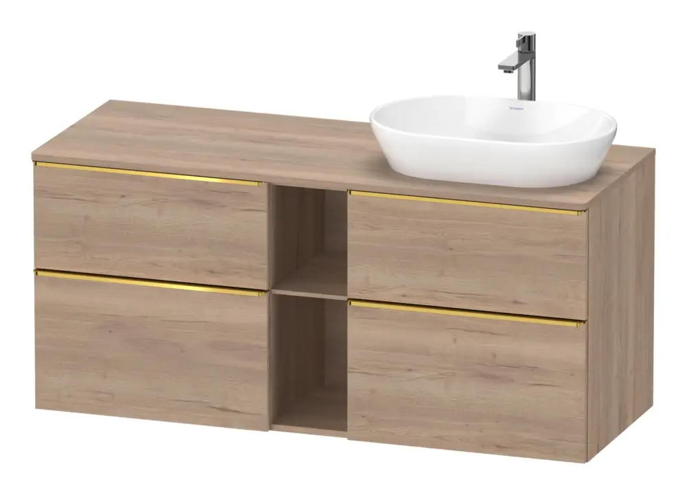 Duravit D-Neo Konsolenwaschtischunterschrank für Becken rechts mit 4 Auszügen und 2 Fächern Griff Gold Poliert 1400 x 644 x 550 mm - Eiche Marmoriert Matt Sichere Zahlung