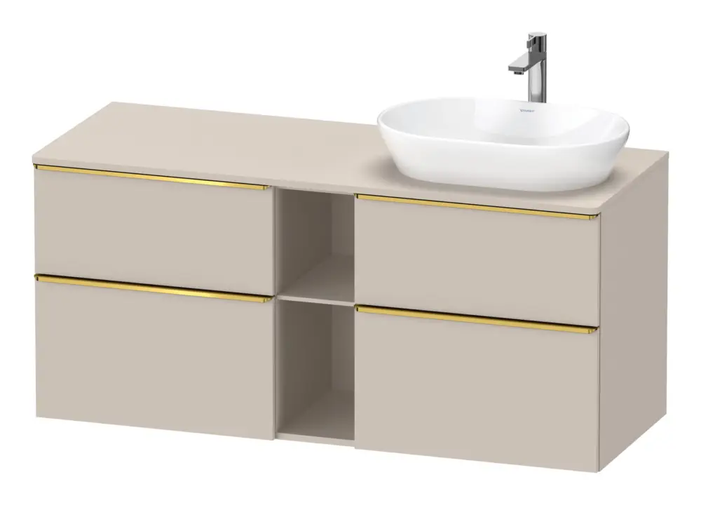 Duravit D-Neo Konsolenwaschtischunterschrank für Becken rechts mit 4 Auszügen und 2 Fächern Griff Gold Poliert 1400 x 644 x 550 mm - Taupe Matt Markenprodukt