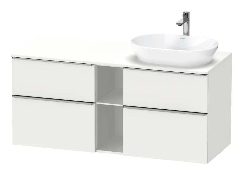 Duravit D-Neo Konsolenwaschtischunterschrank für Becken rechts mit 4 Auszügen und 2 Fächern Griff Edelstahl Gebürstet 1400 x 644 x 550 mm - Weiß Matt Neue Kollektion