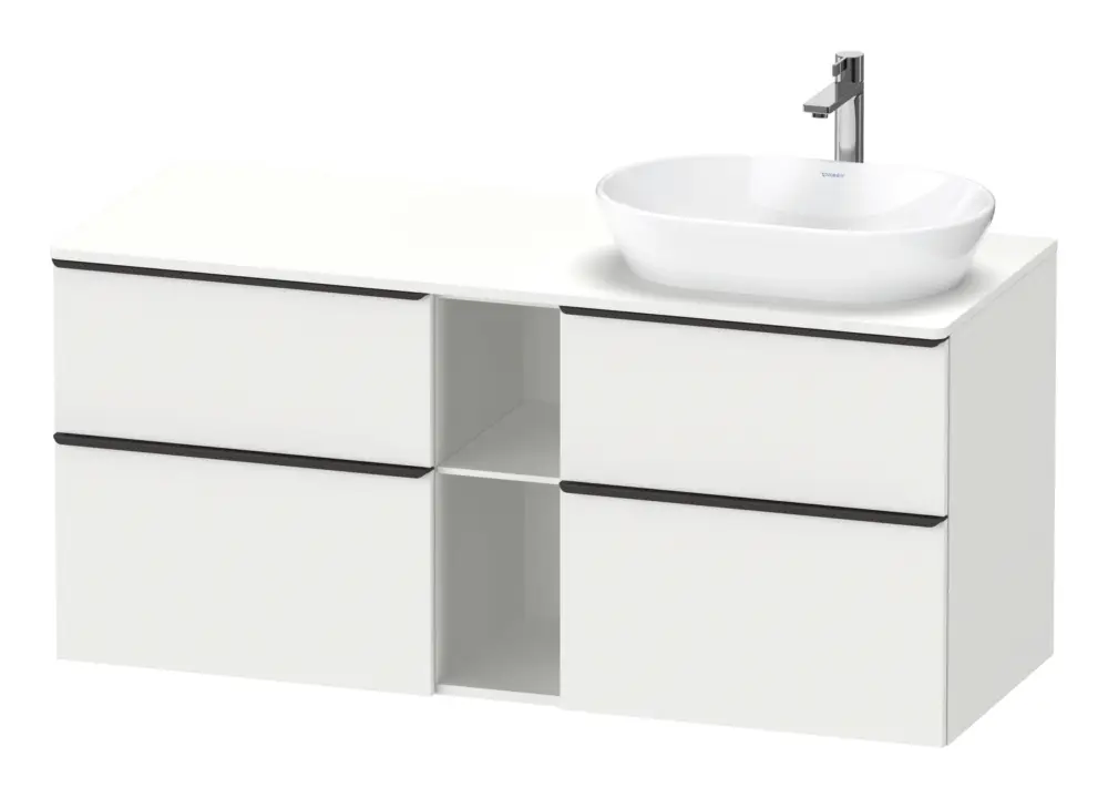 Duravit D-Neo Konsolenwaschtischunterschrank für Becken rechts mit 4 Auszügen und 2 Fächern Griff Diamantschwarz Matt 1400 x 644 x 550 mm - Weiß Matt Zertifiziert