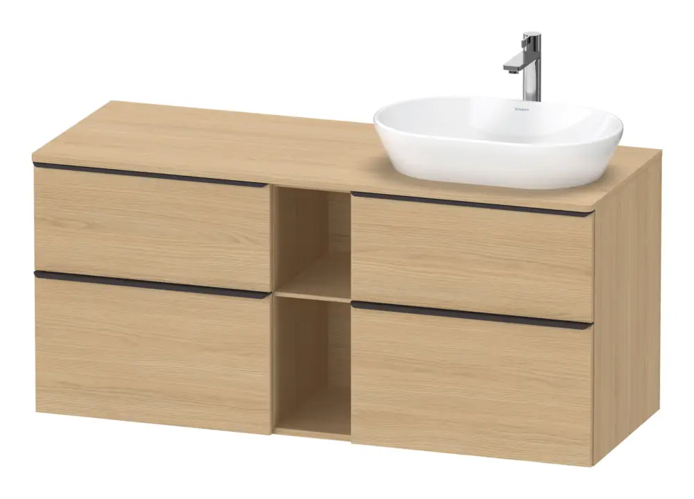 Direkt Vom Hersteller Duravit D-Neo Konsolenwaschtischunterschrank für Becken rechts mit 4 Auszügen und 2 Fächern Griff Diamantschwarz Matt 1400 x 644 x 550 mm - Eiche Natur Matt
