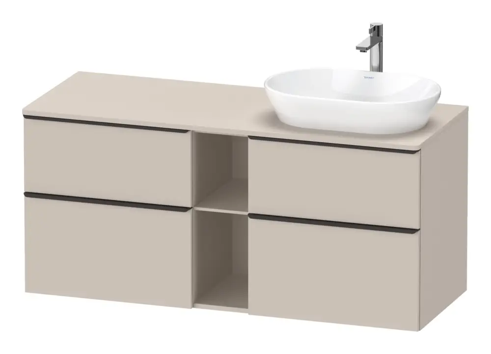 Duravit D-Neo Konsolenwaschtischunterschrank für Becken rechts mit 4 Auszügen und 2 Fächern Griff Diamantschwarz Matt 1400 x 644 x 550 mm - Taupe Matt Solange Der Vorrat Reicht