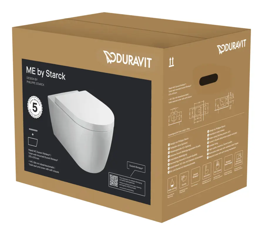 Preiswert Duravit ME by Starck Tiefspül-WC mit WC-Sitz mit Absenkautomatik 373,5 x 570 mm - Hochglanz mit DuraShield