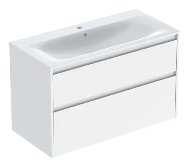 Geberit Renova Plan Komplett-Set mit 2 Schubladen 1000 x 621 x 480 mm - Weiß lackiert seidenglanz Schneller Versand