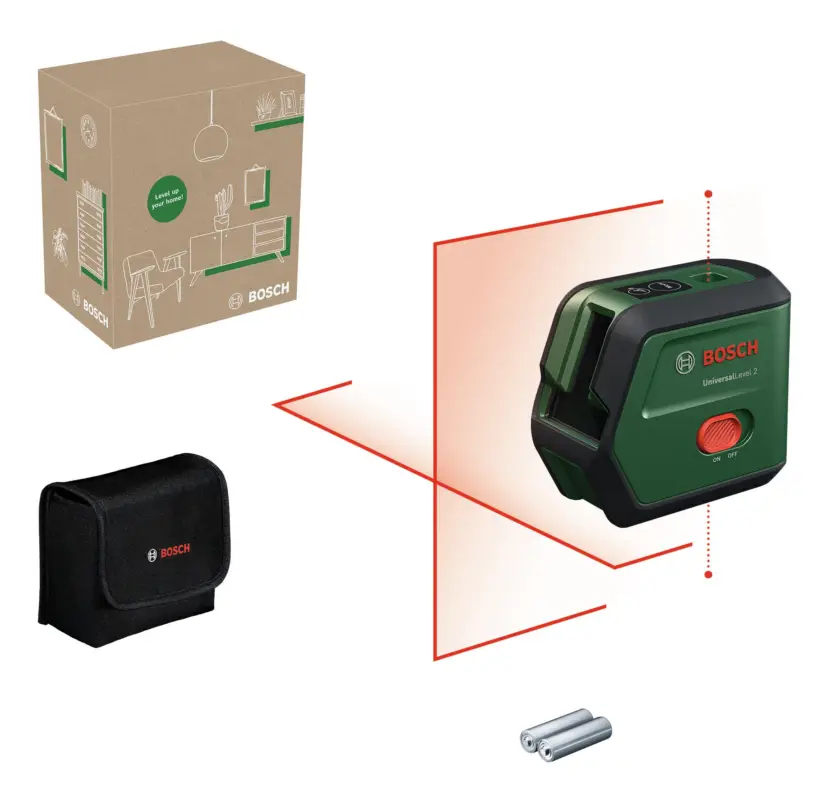 Bosch Kreuzlinien-Laser mit Lotfunktion UniversalLevel 2 mit 2 x 1,5 V Batterie LR6 (AA) - in Tasche Beliebt