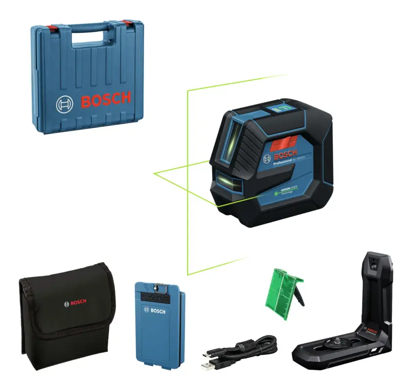 Bosch Professional Linienlaser GLL 20-22 G mit 1x Akku 3 Ah, Tasche & USB-C-Kabel - im Handwerkerkoffer Begrenztes Angebot