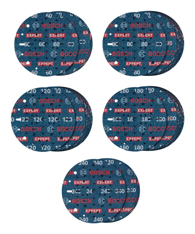Neue Ware Bosch Expert O780 Folienschleifscheibe-Set, 150 mm, K60/K80/K120/K180/K240, 55-teilig