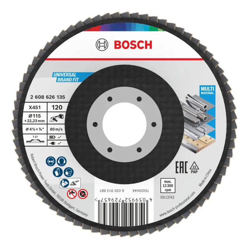 Bosch Line X451 Fächerschleifscheibe, 115 x 22,23 mm, K120, Z27 - 60er Pack (Verpackungseinheit 60 Stück) Bestseller