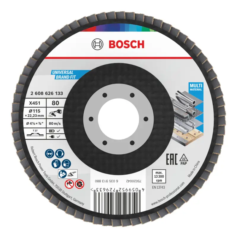 Versand Am Gleichen Tag Bosch Line X451 Fächerschleifscheibe, 115 x 22,23 mm, K80, Z27 - 60er Pack (Verpackungseinheit 60 Stück)