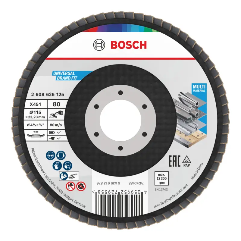 Online Kaufen Bosch Line X451 Fächerschleifscheibe, 115 x 22,23 mm, K80, Z29 - 60er Pack (Verpackungseinheit 60 Stück)