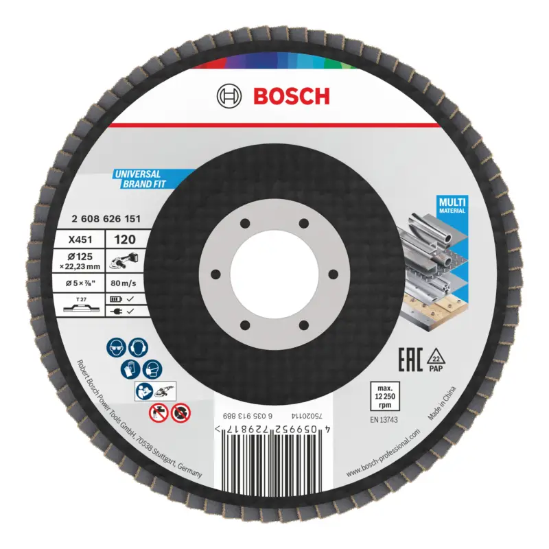 Begrenztes Angebot Bosch Line X451 Fächerschleifscheibe, 125 x 22,23 mm, K120, Z27 - 60er Pack (Verpackungseinheit 60 Stück)