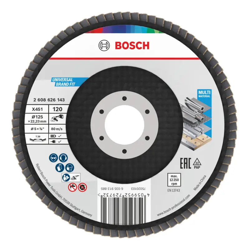 Sonderangebot Bosch Line X451 Fächerschleifscheibe, 125 x 22,23 mm, K120, Z29 - 60er Pack (Verpackungseinheit 60 Stück)