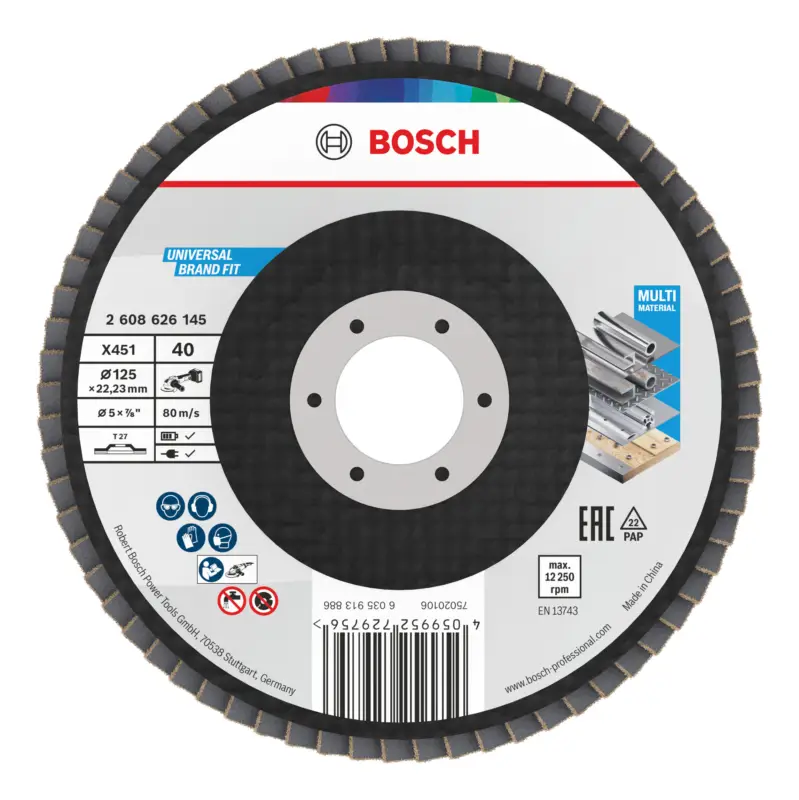 Preisreduziert Bosch Line X451 Fächerschleifscheibe, 125 x 22,23 mm, K40, Z27 - 60er Pack (Verpackungseinheit 60 Stück)