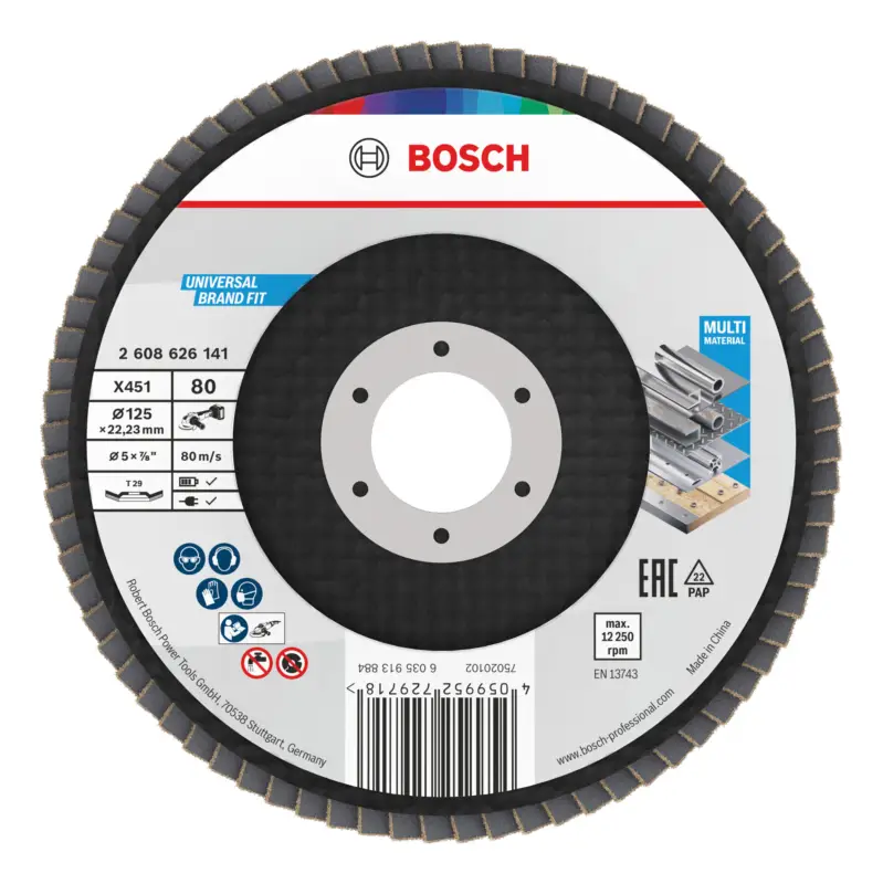 Neu Im Sortiment Bosch Line X451 Fächerschleifscheibe, 125 x 22,23 mm, K80, Z29 - 60er Pack (Verpackungseinheit 60 Stück)