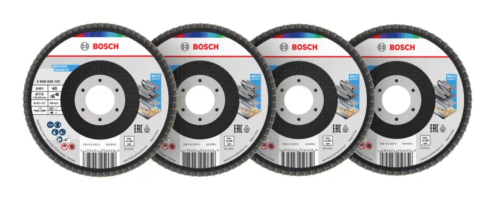 Bosch Line X451 Fächerschleifscheiben-Set, 115 x 22,23 mm, K40/K60/K80/K120, Z29, 15-teilig Jetzt Bestellen