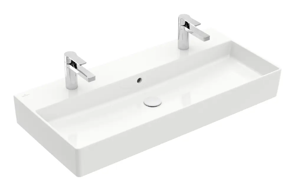 Villeroy & Boch Memento 2.0 Waschbecken mit 2 Hahnlöchern mit Überlauf Unterseite ungeschliffen 1000 x 470 x 135 mm - Weiß Alpin Top-Seller