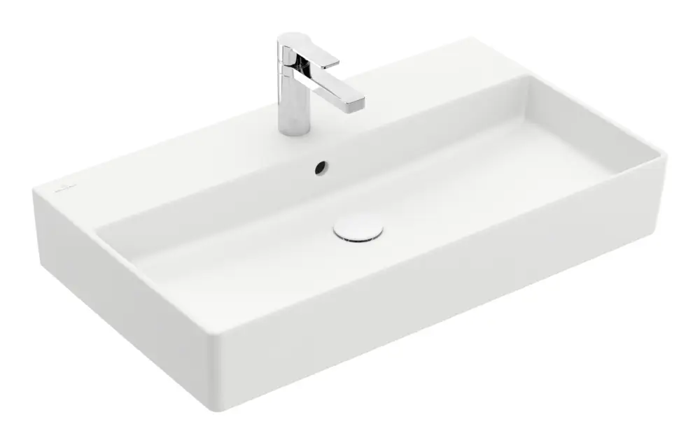 Zertifiziert Villeroy & Boch Memento 2.0 Waschbecken für Möbel mit 1 Hahnloch mit Überlauf Unterseite geschliffen 800 x 470 x 140 mm - Stone White mit CeramicPlus