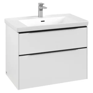 Zertifiziert Villeroy & Boch Subway 3.0 Waschbeckenunterschrank für Becken mittig 2 Auszüge mit Beleuchtung (2x LED) 772 x 576 x 462 mm - Pure White / Volcano Black