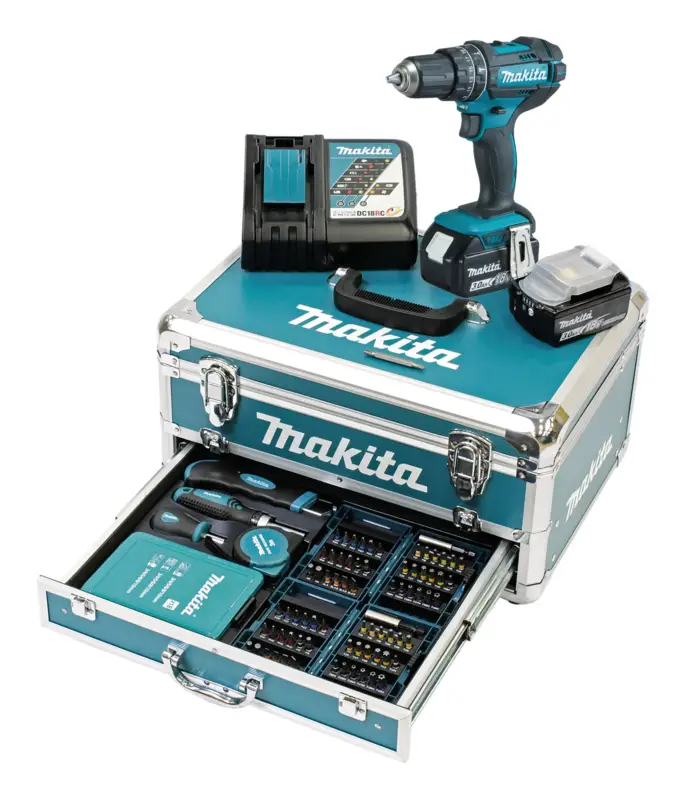 Neue Kollektion Makita Akku-Schlagbohrschrauber 18V, DHP482RFX9, 62 Nm, 2 x 3 Ah Li-Ion im Alukoffer
